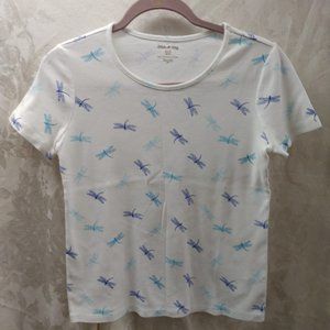 Size Small (4/6) ladies White Stag white/blue/purple dragonfly short sleeve top